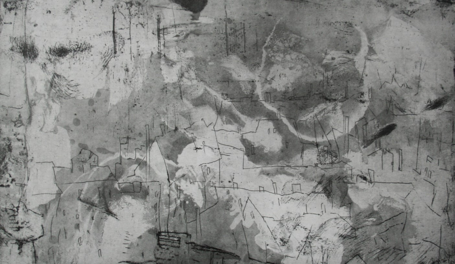 Nachts 2021 AquatintaAtzradierung 17x29cm